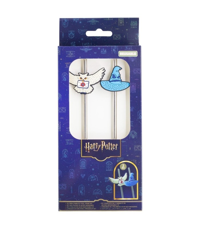 Conjunto de 2 Palhinhas 3D Aço Inoxidável Harry Potter