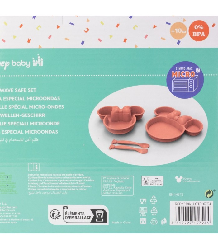Conjunto de 4 Peças Minnie Mouse – Prato, Bowl e Talheres