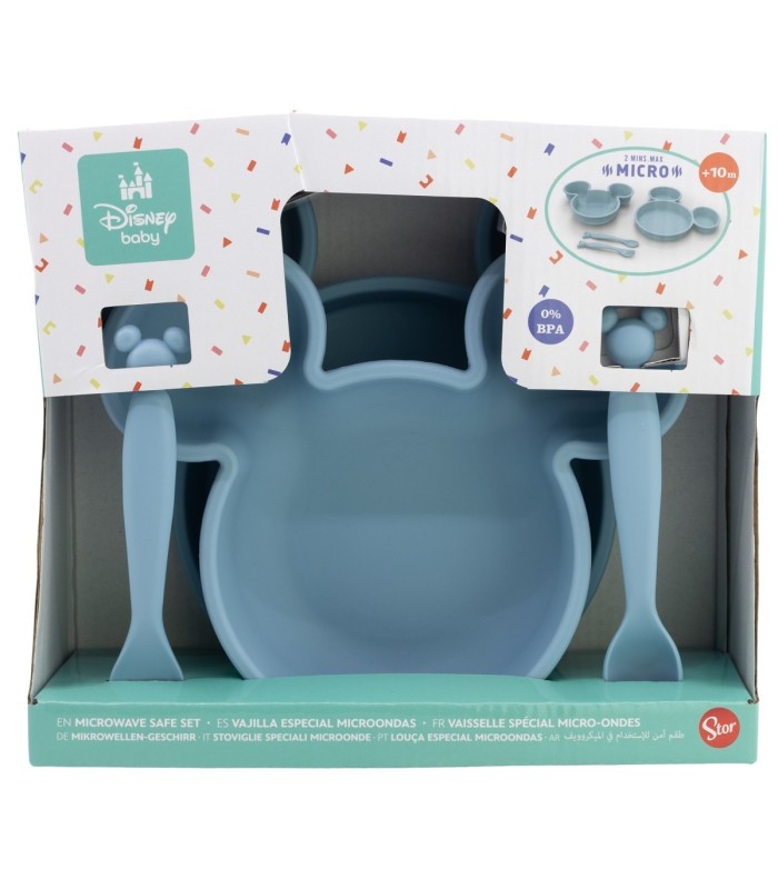 Conjunto de Bebé 4 PCS Mickey Mouse (Prato, Tigela e Talheres)