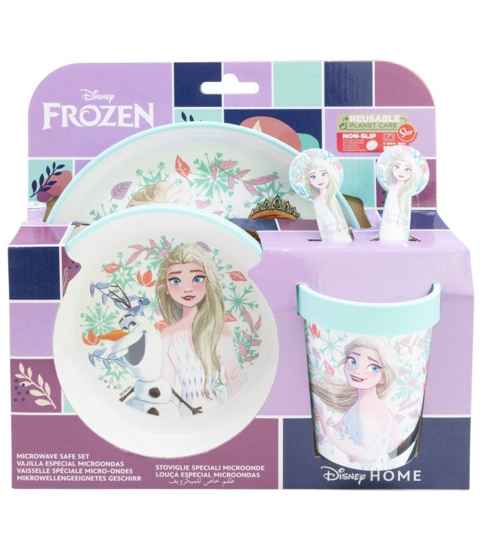 Conjunto 5 PCS Antiderrapante (Prato, Tigela, Copo e Talheres) Frozen