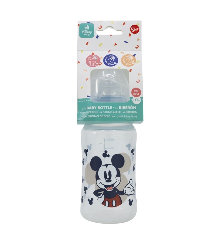 Biberão Mickey Mouse 240 ml com Tetina de Silicone 3 Posições