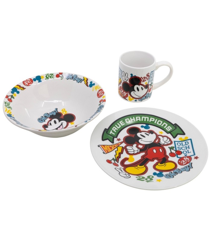 Conjunto de Cerâmica Mickey Mouse - Prato, Tigela e Caneca