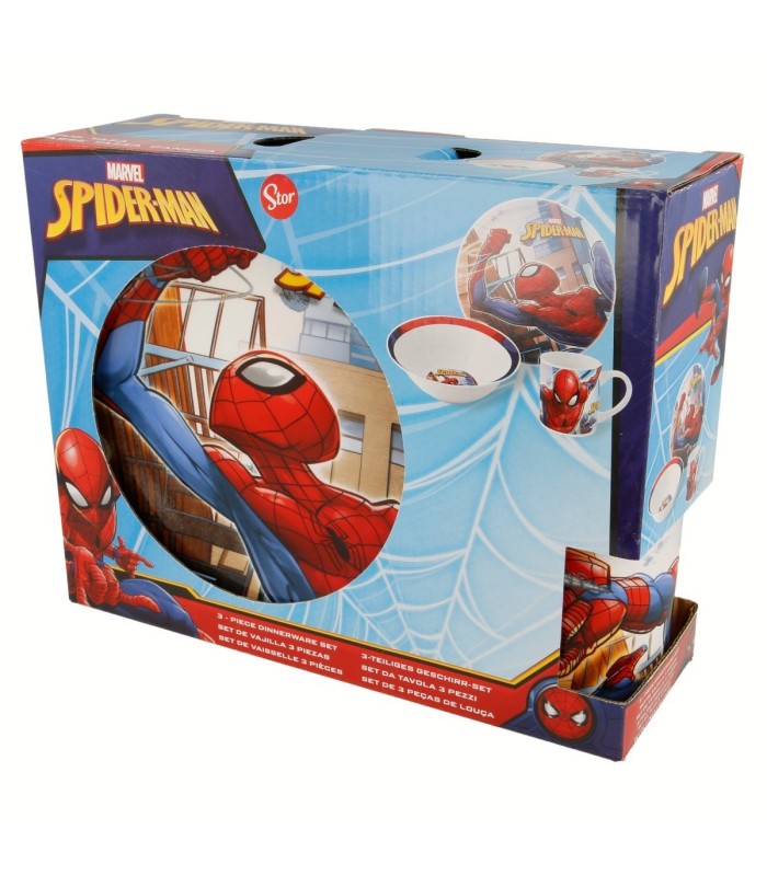Conjunto de Cerâmica Spiderman (Prato, Tigela, Caneca) em Caixa