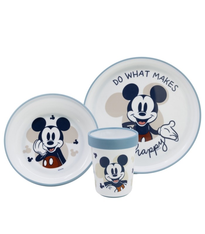 Conjunto 3 PCS Louça Premium Bicolor Antiderrapante Mickey Mouse