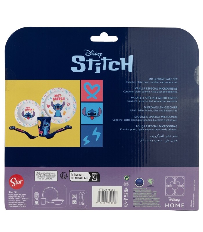 Conjunto Micro 5 PCS (Prato, Tigela, Copo e Talheres) Stitch