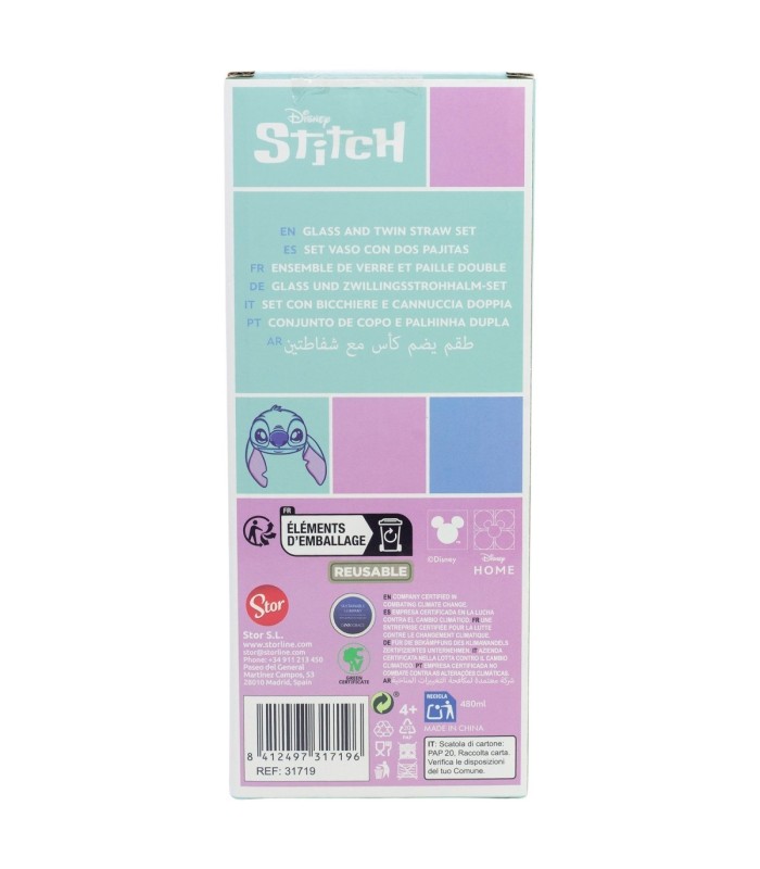 Conjunto Copo com Duas Palhinhas 480 ml Stitch Aloha