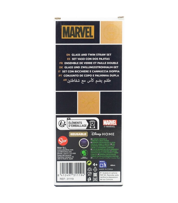 Conjunto de Copo com Duas Palhinhas 480 ml Marvel Golden Treasure