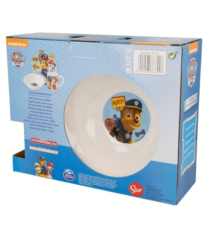 Conjunto de Cerâmica Paw Patrol (Prato, Tigela, Caneca) em Caixa