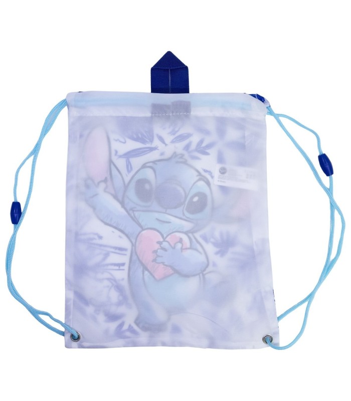 Saco Merenda Stitch Folhas Azuis
