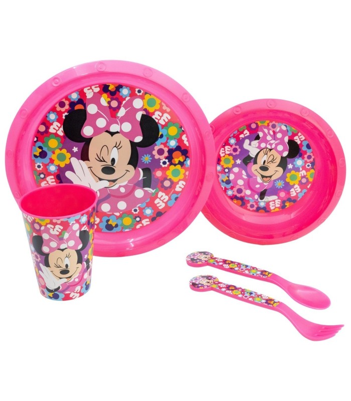 SET FÁCIL 5 PCS (PRATO, BOL, COPo E TALHERES) MINNIE BOLD FLORALS