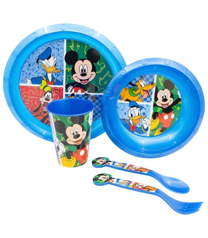 Conjunto Infantil 5 PCS (Prato, Tigela, Copo e Talheres) Mickey