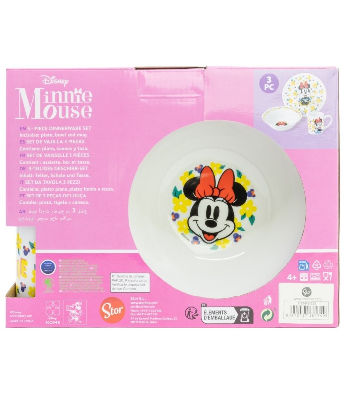 Conjunto de Cerâmica Minnie Mouse (Prato, Tigela, Caneca)