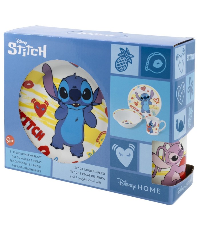 Conjunto de Cerâmica Stitch Aloha (Prato, Tigela, Caneca)
