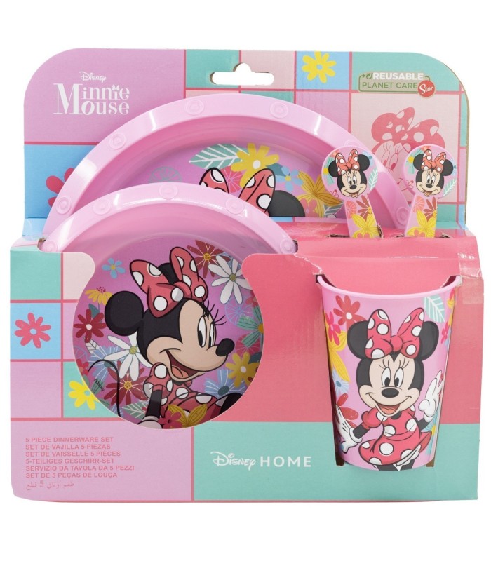 Conjunto Infantil Minnie Mouse 5 PCS (Prato, Tigela, Copo e Talheres)