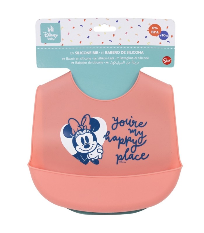 Babete de Silicone Minnie Mouse Coração Cheio