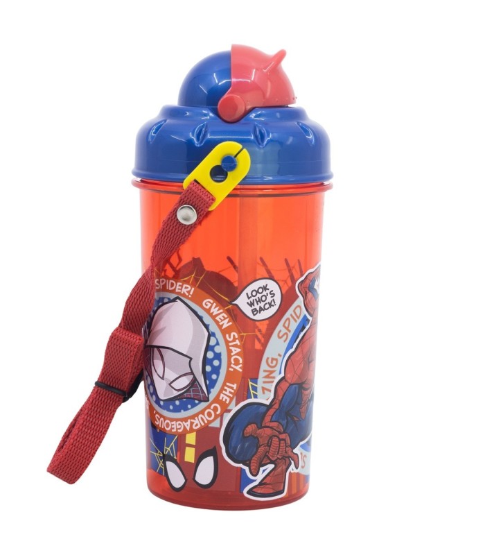 Garrafa Spiderman 465 ml com Palhinha e Correia