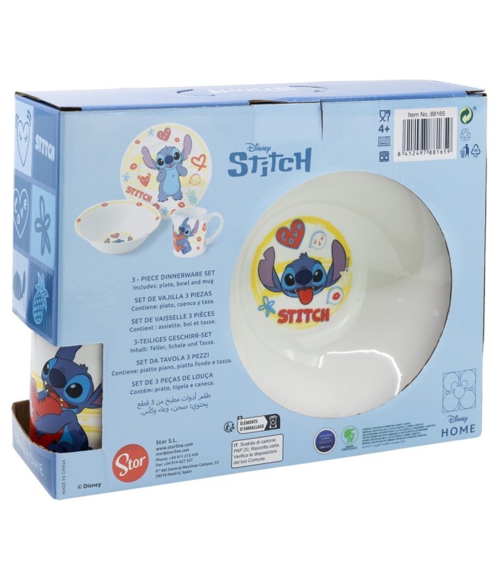 Conjunto de Cerâmica Stitch Aloha (Prato, Tigela, Caneca)