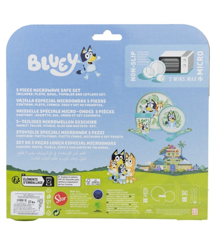 SET 5 PCS ANTIDESLIZANTE BLUEY (PRATO, BOL, COPO E CUBERTOS)