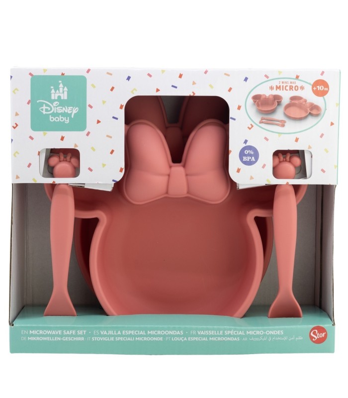 Conjunto de 4 Peças Minnie Mouse – Prato, Bowl e Talheres