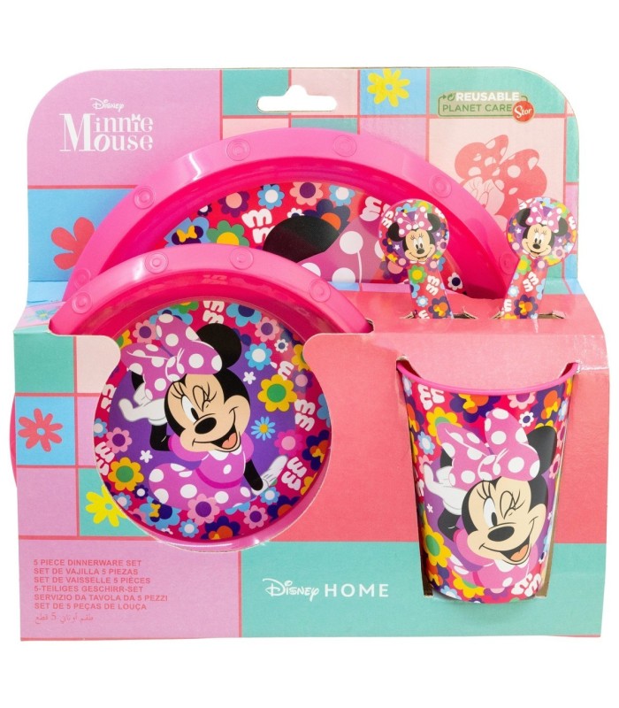 SET FÁCIL 5 PCS (PRATO, BOL, COPo E TALHERES) MINNIE BOLD FLORALS