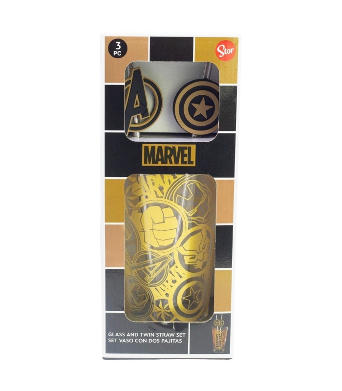 Conjunto de Copo com Duas Palhinhas 480 ml Marvel Golden Treasure