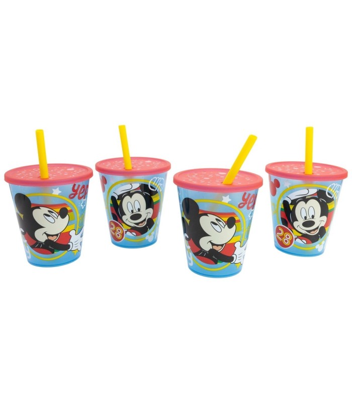 Conjunto 4 Copos Mickey Mouse 285 ml com Palhinha