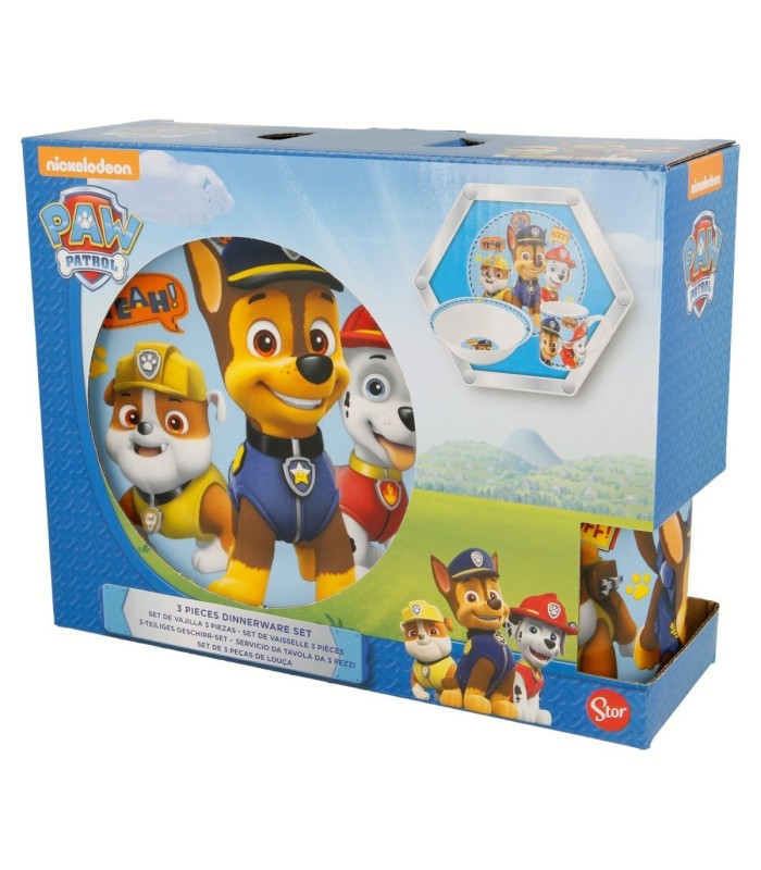 Conjunto de Cerâmica Paw Patrol (Prato, Tigela, Caneca) em Caixa