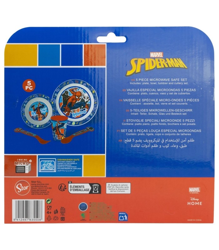 Conjunto Micro 5 PCS (Prato, Tigela, Copo e Talheres) Spider-Man