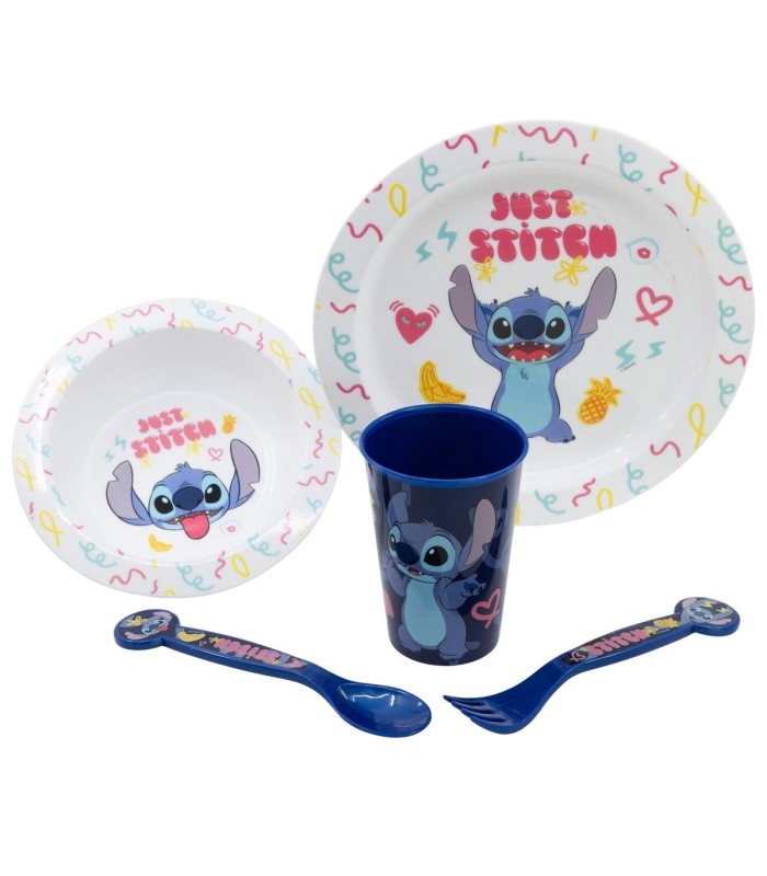 Conjunto Micro 5 PCS (Prato, Tigela, Copo e Talheres) Stitch