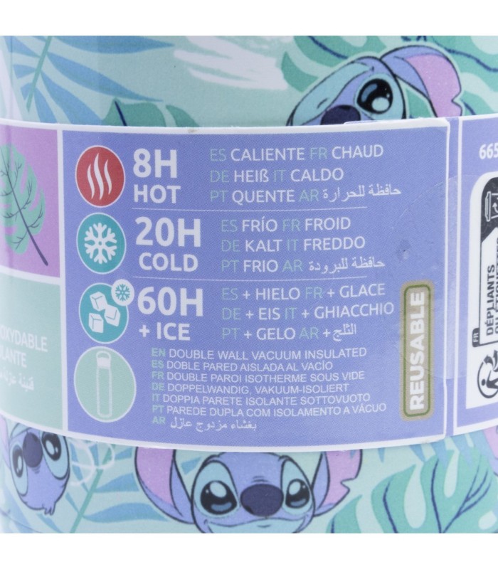 Botelha Glam Termo Aço Inoxidável 665 ml Stitch Aloha