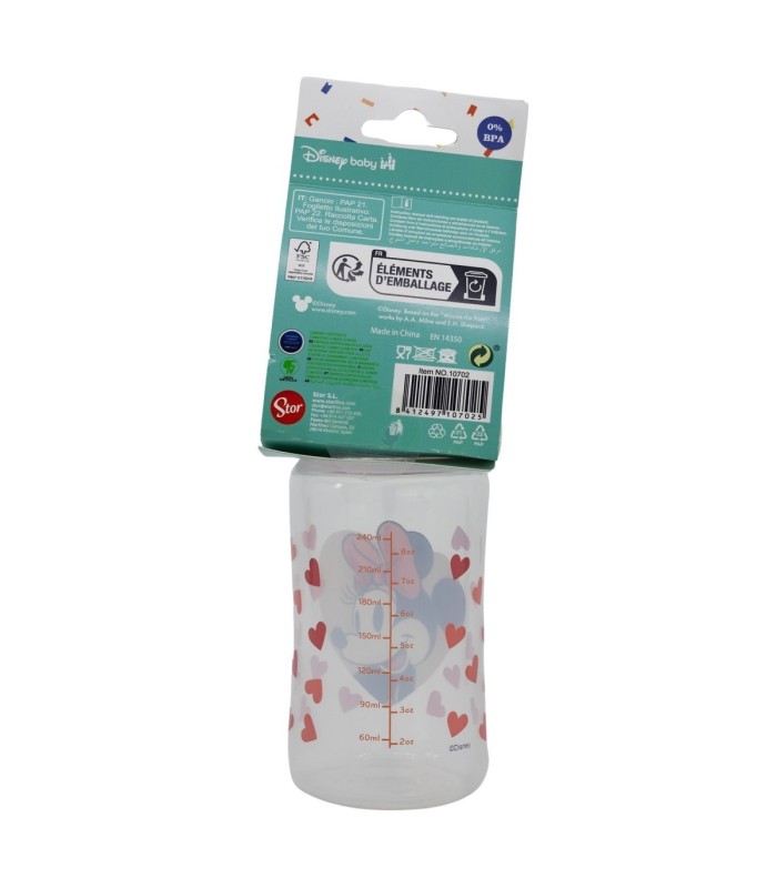 Biberão Minnie Mouse 240 ml com Tetina de Silicone 3 Posições