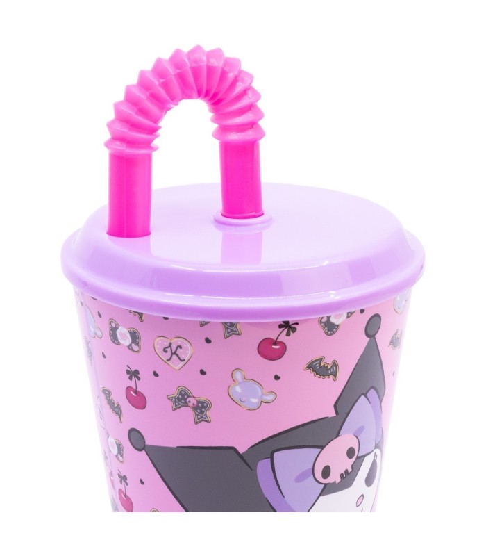 Copo Kuromi Reutilizável 430 ml com Tapa e Palhinha