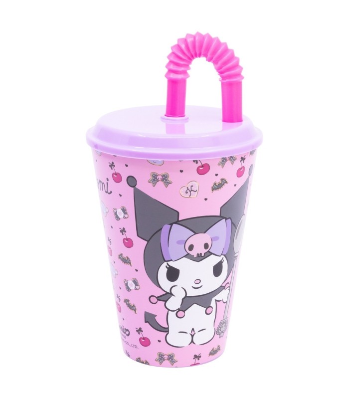 Copo Kuromi Reutilizável 430 ml com Tapa e Palhinha