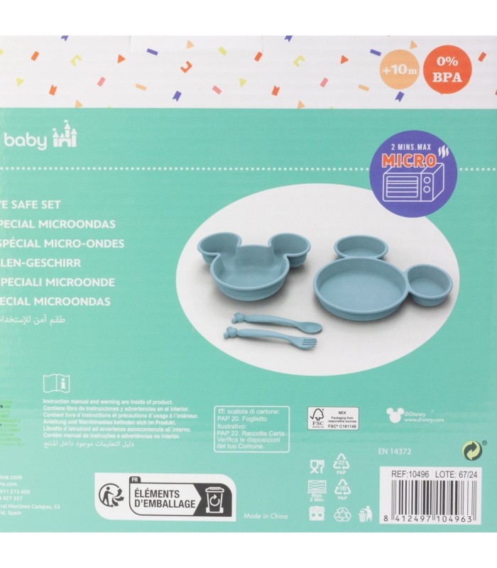Conjunto de Bebé 4 PCS Mickey Mouse (Prato, Tigela e Talheres)