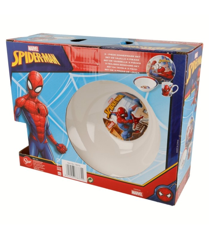Conjunto de Cerâmica Spiderman (Prato, Tigela, Caneca) em Caixa