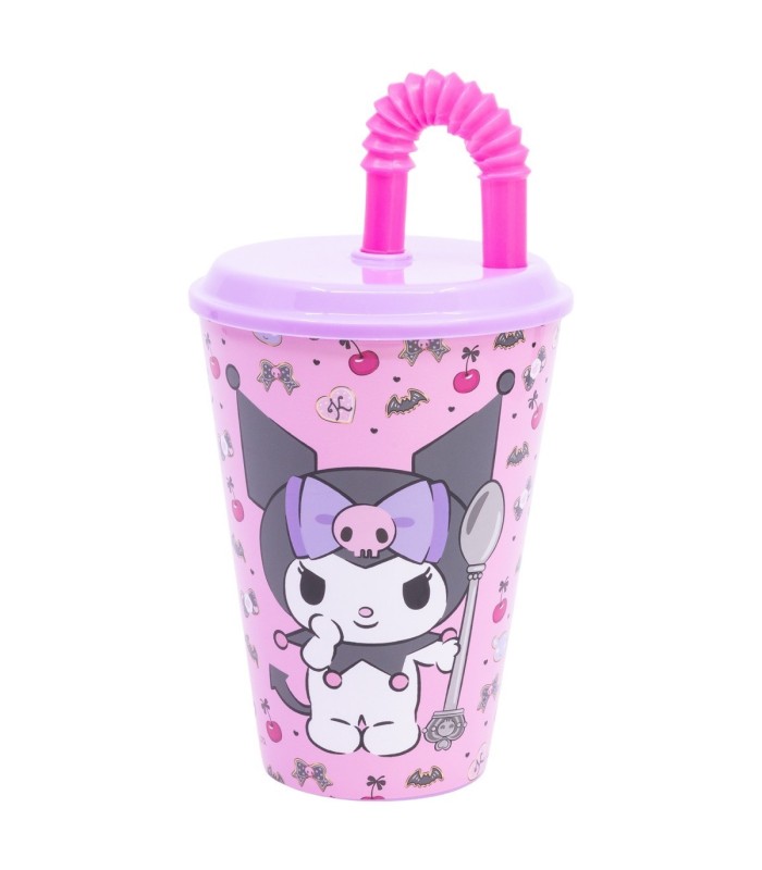Copo Kuromi Reutilizável 430 ml com Tapa e Palhinha