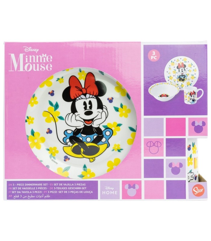 Conjunto de Cerâmica Minnie Mouse (Prato, Tigela, Caneca)