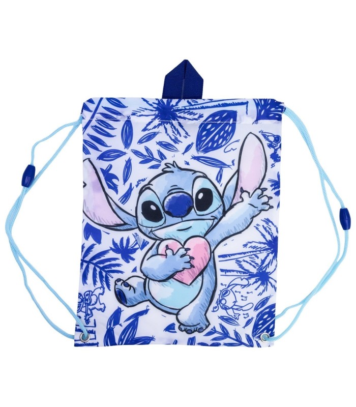 Saco Merenda Stitch Folhas Azuis