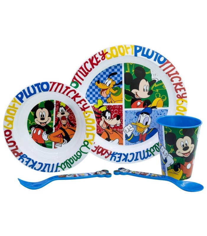 Conjunto Micro 5 PCS (Prato, Tigela, Copo e Talheres) Mickey Mouse