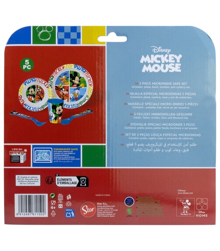 Conjunto Micro 5 PCS (Prato, Tigela, Copo e Talheres) Mickey Mouse