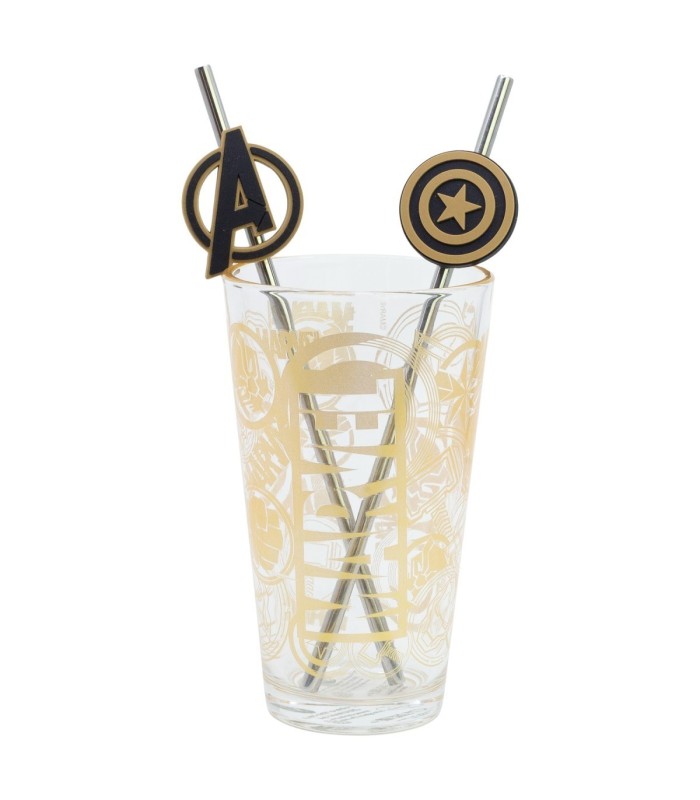 Conjunto de Copo com Duas Palhinhas 480 ml Marvel Golden Treasure