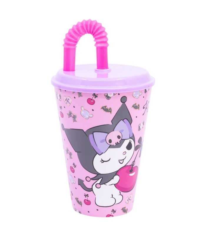 Copo Kuromi Reutilizável 430 ml com Tapa e Palhinha