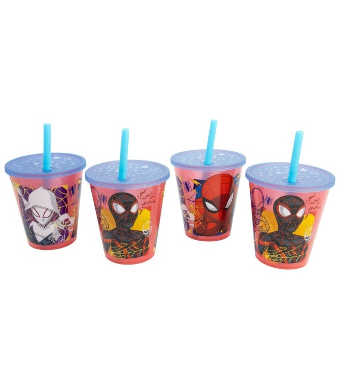 Conjunto 4 Copos Spiderman 285 ml com Palhinha