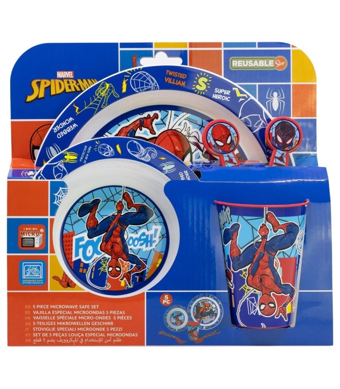 Conjunto Micro 5 PCS (Prato, Tigela, Copo e Talheres) Spider-Man