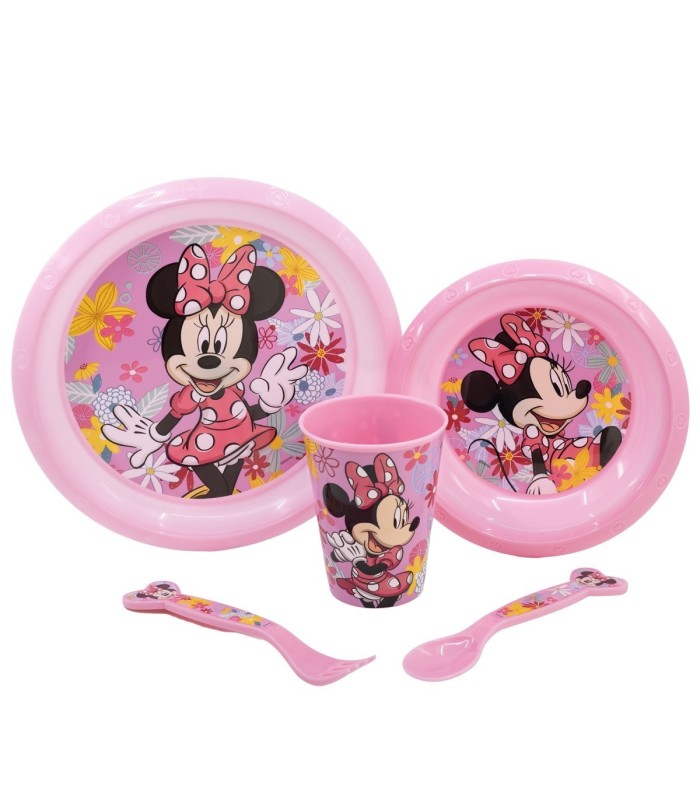 Conjunto Infantil Minnie Mouse 5 PCS (Prato, Tigela, Copo e Talheres)