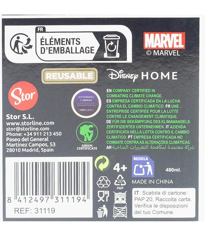 Conjunto de Copo com Duas Palhinhas 480 ml Marvel Golden Treasure
