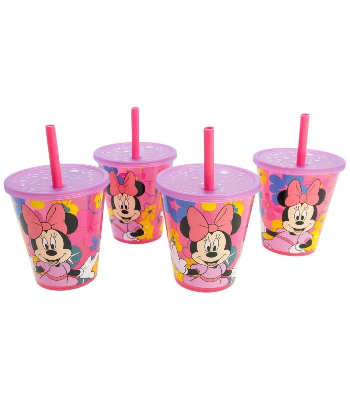 Conjunto 4 Copos Minnie Mouse 285 ml com Palhinha