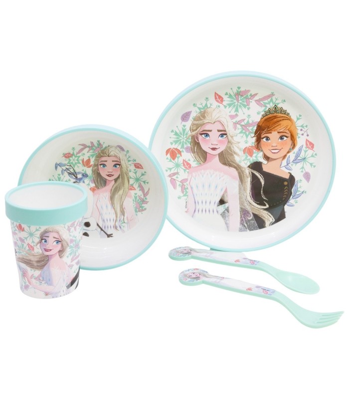Conjunto 5 PCS Antiderrapante (Prato, Tigela, Copo e Talheres) Frozen