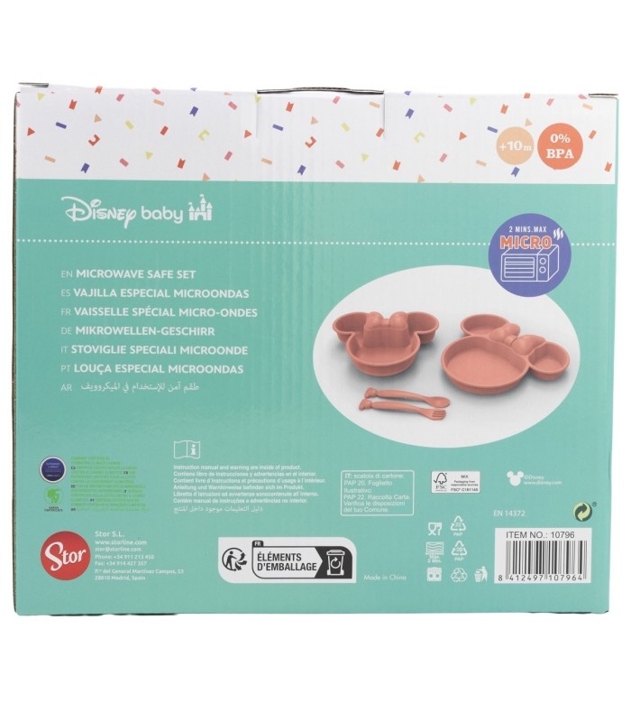 Conjunto de 4 Peças Minnie Mouse – Prato, Bowl e Talheres