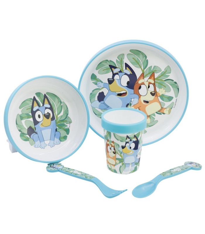 SET 5 PCS ANTIDESLIZANTE BLUEY (PRATO, BOL, COPO E CUBERTOS)
